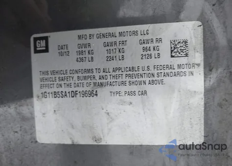2013 Chevrolet Malibu 1Ls from USA, damaged, VIN 1G11B5SA1DF196964